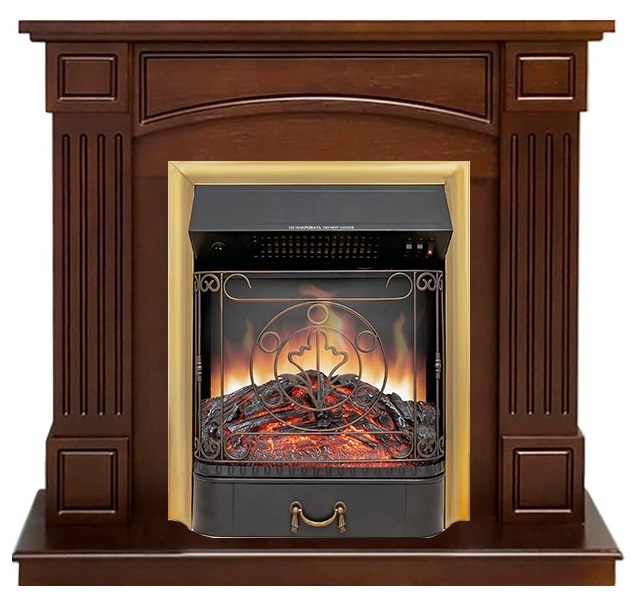 Электрокамин с классическим очагом 2D Royal Flame Boston Темный дуб с очагом Majestic FX Brass