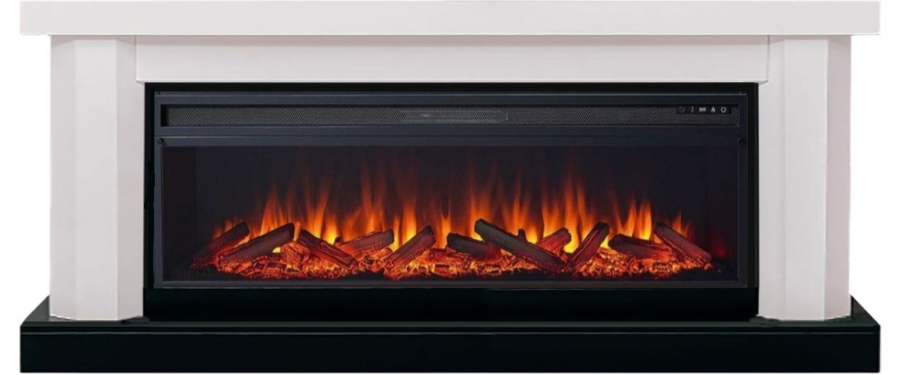 Линейный электрокамин Elekam Nelson белый с черным с очагом Pulsar 60