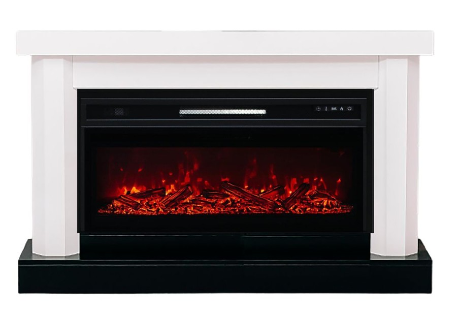 Линейный электрокамин Elekam Nelson белый с черным с очагом Pulsar 38