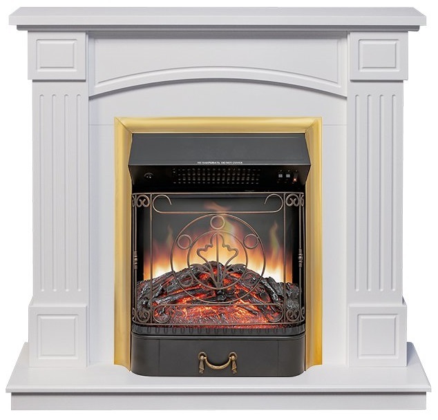 Электрокамин с классическим очагом 2D Royal Flame Boston Белый с очагом Majestic FX Brass